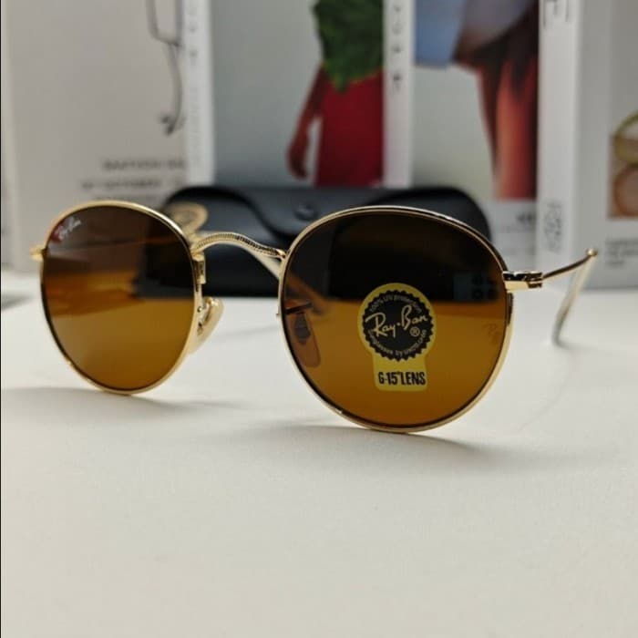 Gambar dari Kacamata Original Rayban RB3447 Gold Brown Round Global Fitting